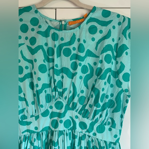 Oliphant CAP SLEEVE MIDI-‎ ACADIA AQUA Dress Large - Picture 4 of 7